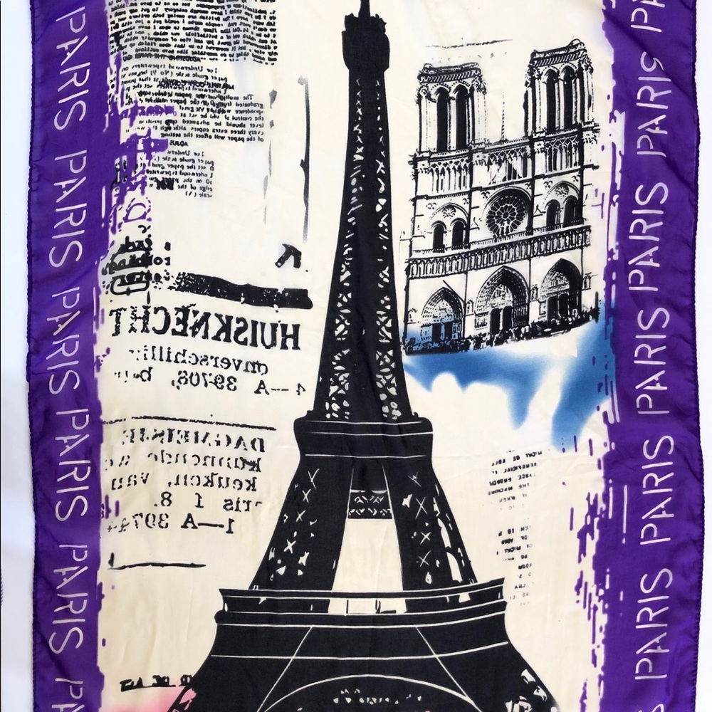 Paris Eiffel Tower Graffiti Print Sheer Scarf